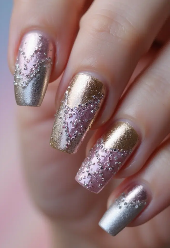 35 Coffin Nail Inspo for Edgy - 4. Metallic Mania