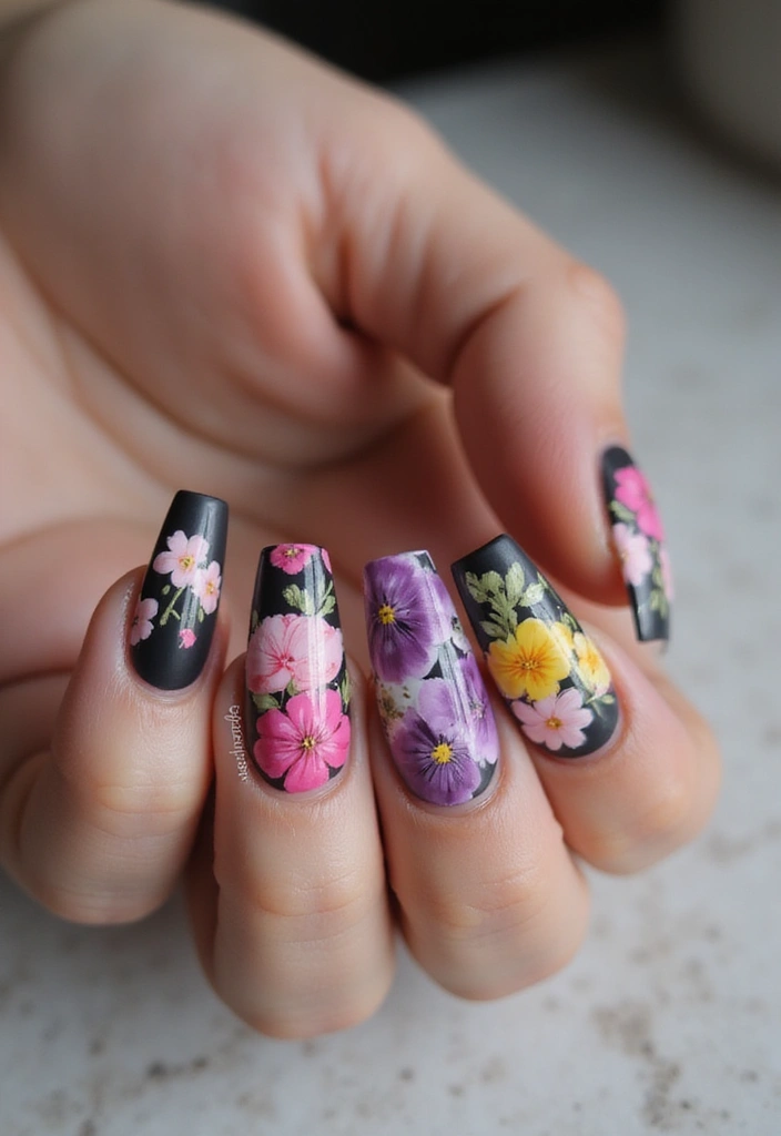 35 Coffin Nail Inspo for Edgy - 5. Floral Fantasy