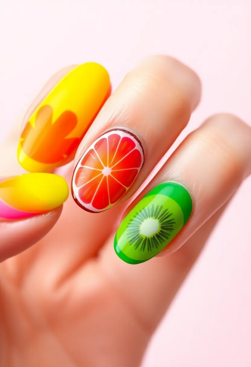 35 Cute Nail Ideas for Whimsical - 11. Colorful Fruit Slices