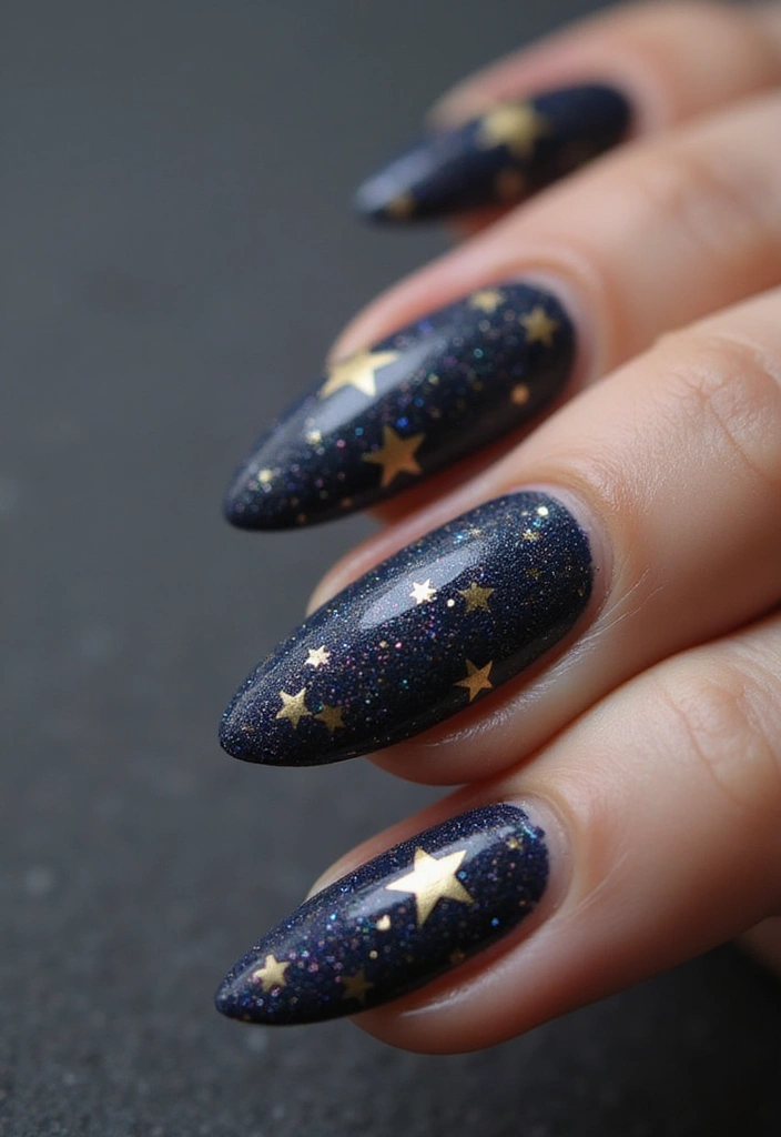 35 Cute Nail Ideas for Whimsical - 2. Sparkly Starry Night