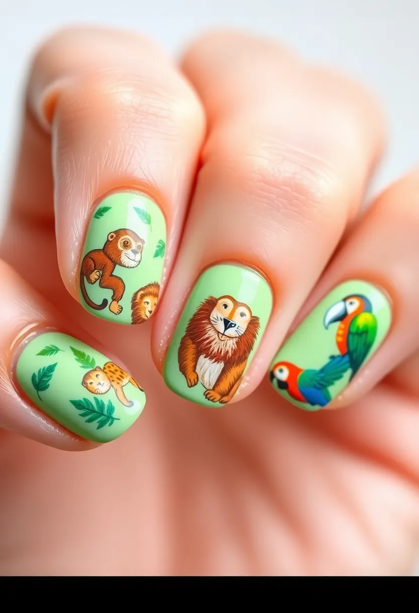 35 Cute Nail Ideas for Whimsical - 22. Fun in the Jungle