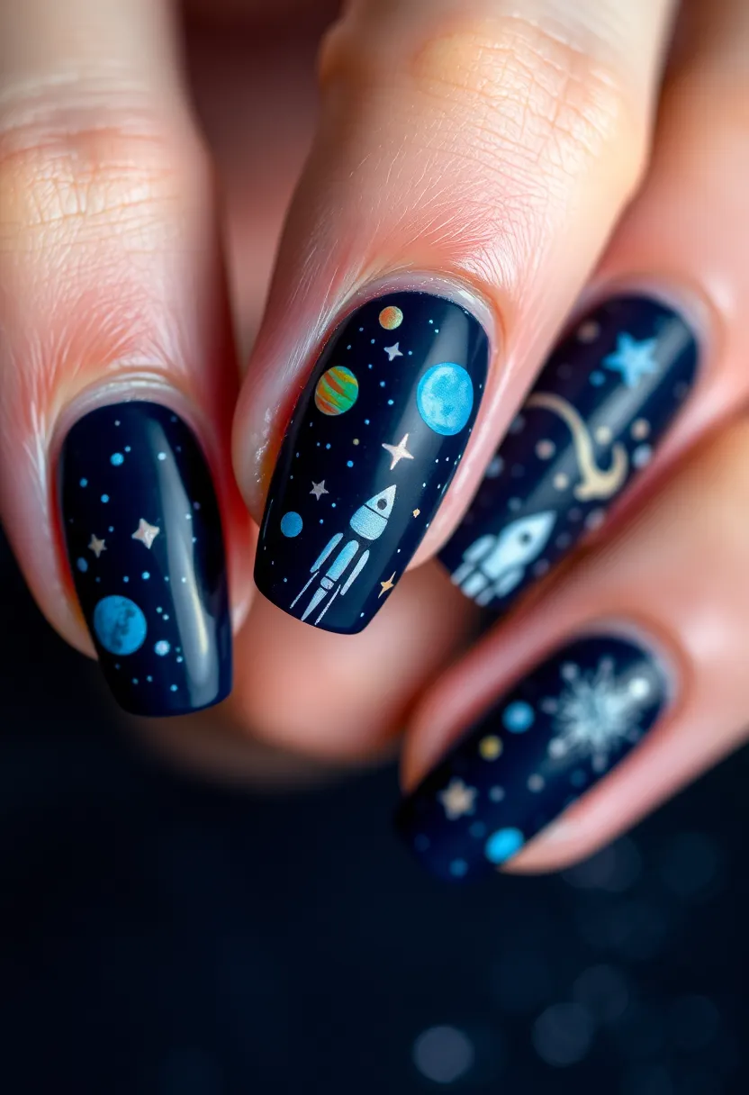35 Cute Nail Ideas for Whimsical - 23. Cool Space Adventure