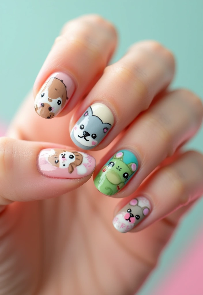 35 Cute Nail Ideas for Whimsical - 3. Cute Animal Faces
