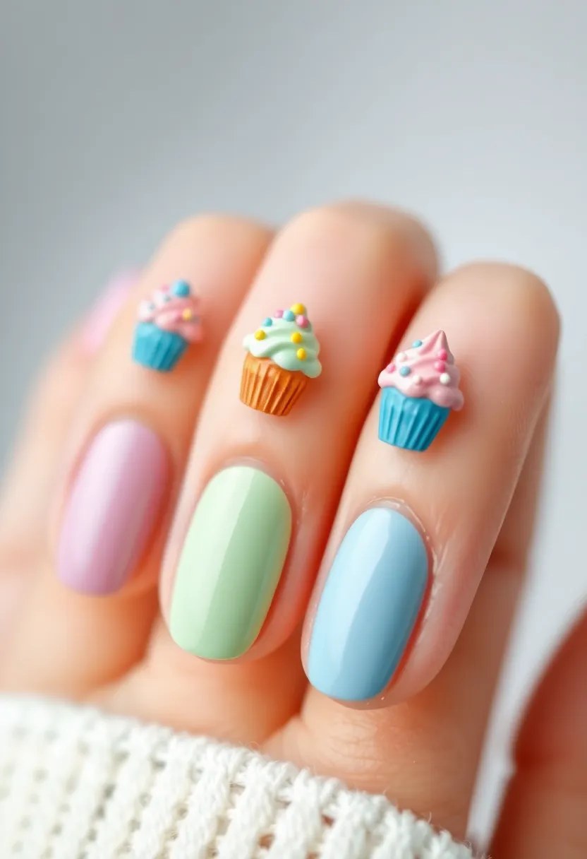 35 Cute Nail Ideas for Whimsical - 31. Super Sweet Cupcakes