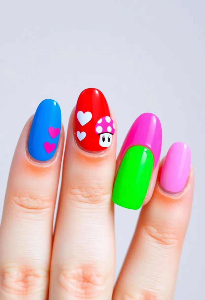 35 Cute Nail Ideas for Whimsical - 33. Gaming Galore