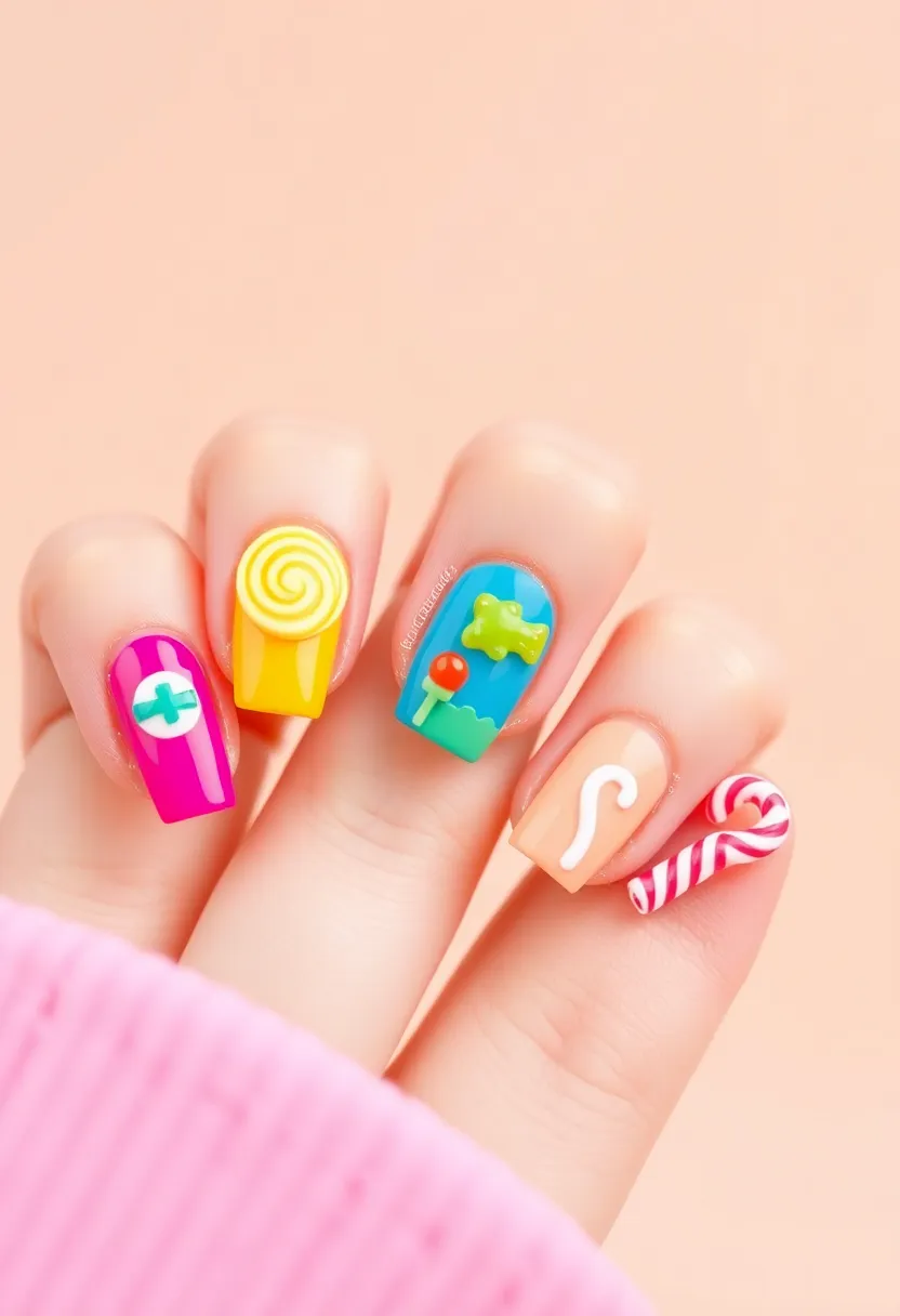 35 Cute Nail Ideas for Whimsical - 7. Sweet Candy Land
