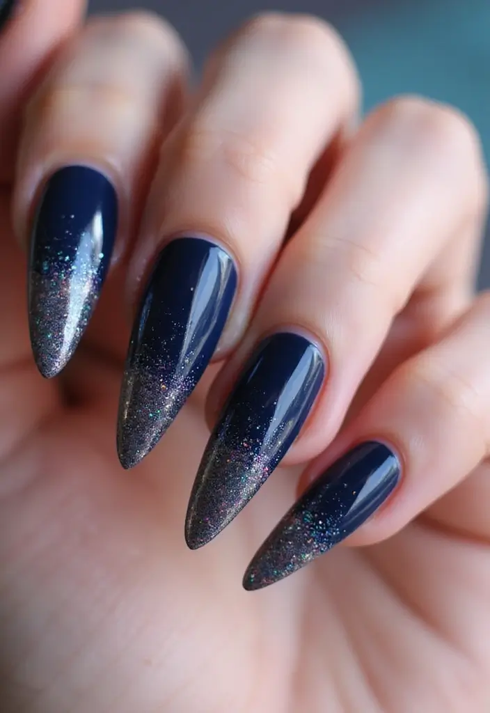 35 Edgy Coffin Nail Ideas for Dramatic Head-Turning Flair - 10. Edgy Glitter