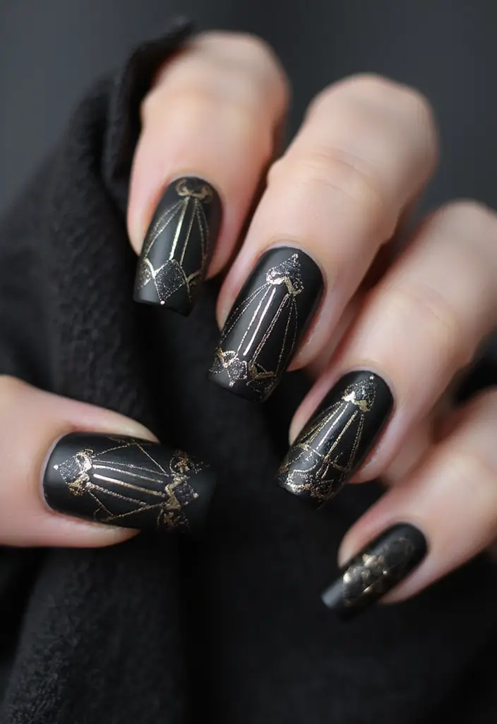 35 Edgy Coffin Nail Ideas for Dramatic Head-Turning Flair - 12. Gothic Geometric