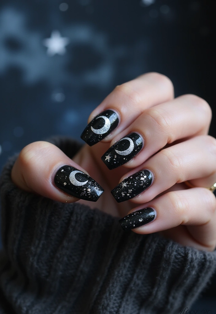 35 Edgy Coffin Nail Ideas for Dramatic Head-Turning Flair - 17. Witchy Vibes