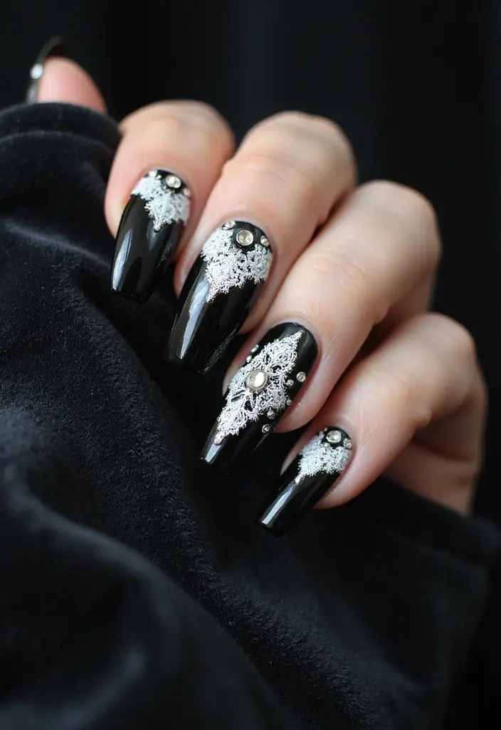 35 Edgy Coffin Nail Ideas for Dramatic Head-Turning Flair - 2. Gothic Lace