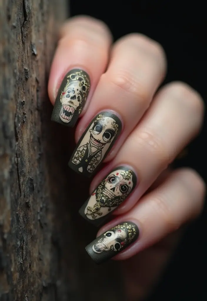 35 Edgy Coffin Nail Ideas for Dramatic Head-Turning Flair - 20. Voodoo Doll