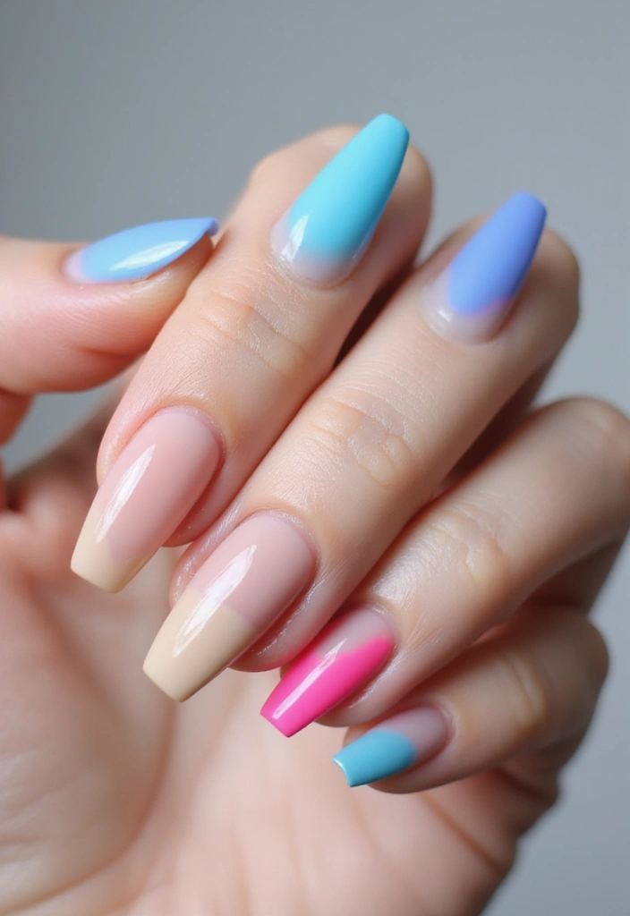 35 Edgy Coffin Nail Ideas for Dramatic Head-Turning Flair - 26. Multi-Colored Tips