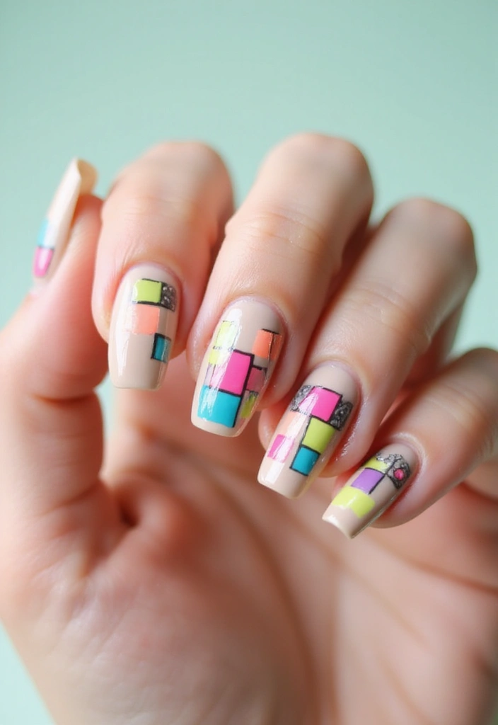 35 Edgy Coffin Nail Ideas for Dramatic Head-Turning Flair - 29. Pixel Art