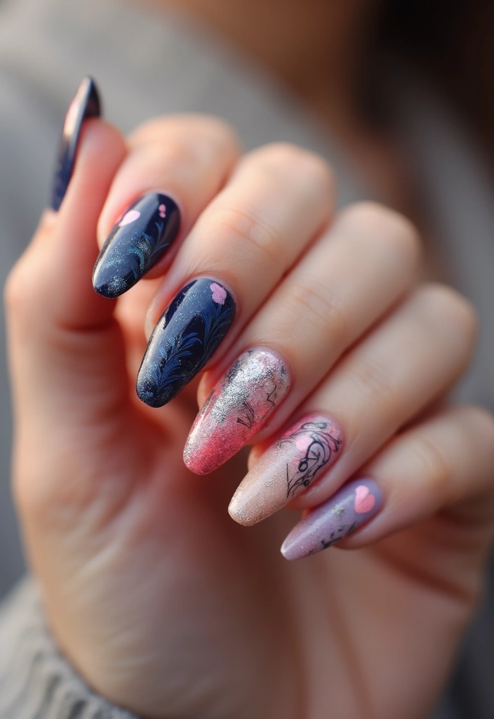 35 Edgy Coffin Nail Ideas for Dramatic Head-Turning Flair - 33. Artistic Swirls