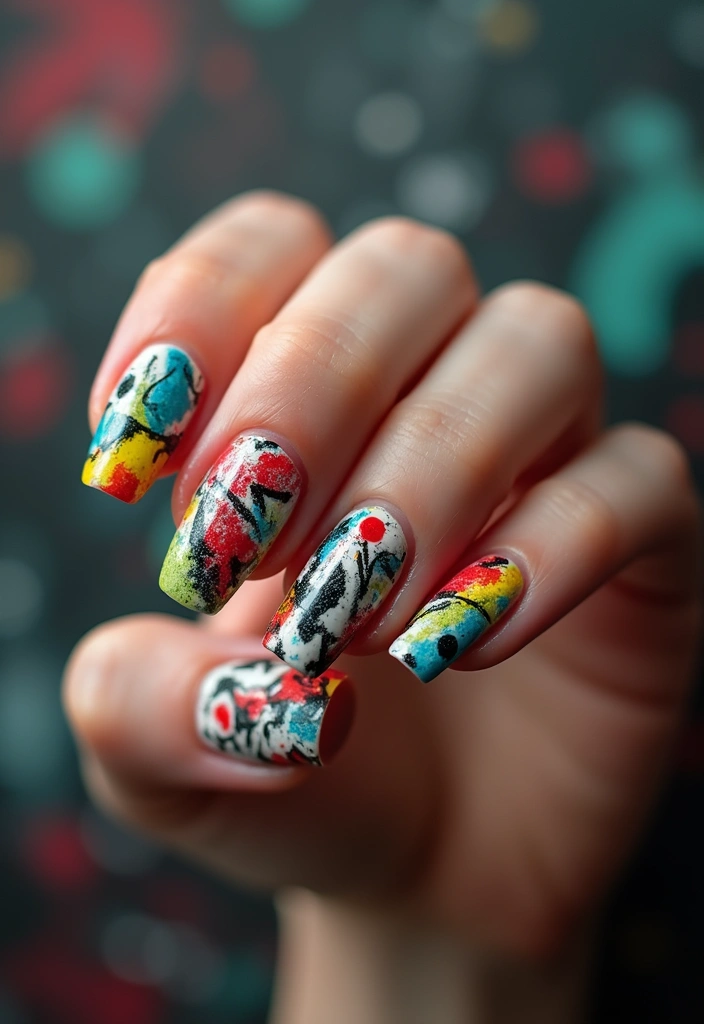 35 Edgy Coffin Nail Ideas for Dramatic Head-Turning Flair - 35. Graffiti Style