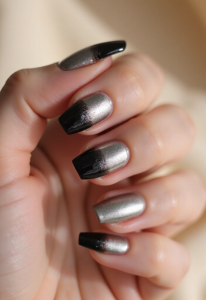 35 Edgy Coffin Nail Ideas for Dramatic Head-Turning Flair - 7. Metallic Ombre