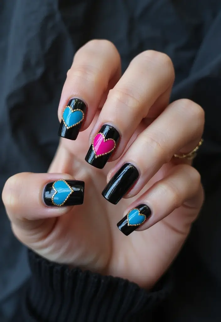 35 Edgy Coffin Nail Ideas for Dramatic Head-Turning Flair - 9. Chained Hearts
