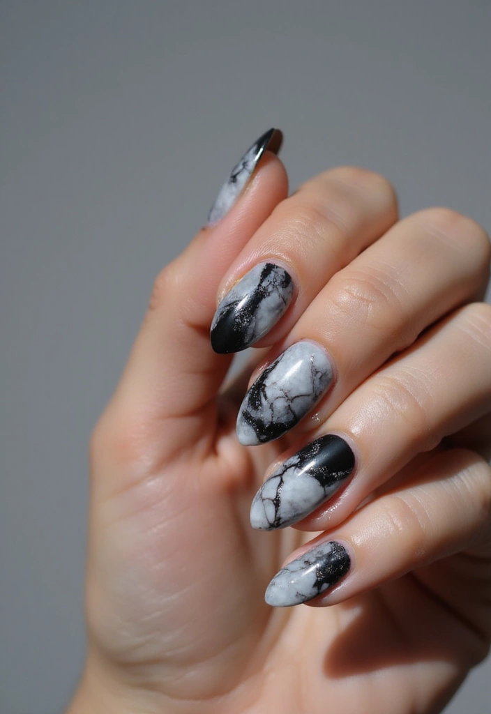35 Elegant Almond Nail Ideas for Refined - 17. Marbled Magic