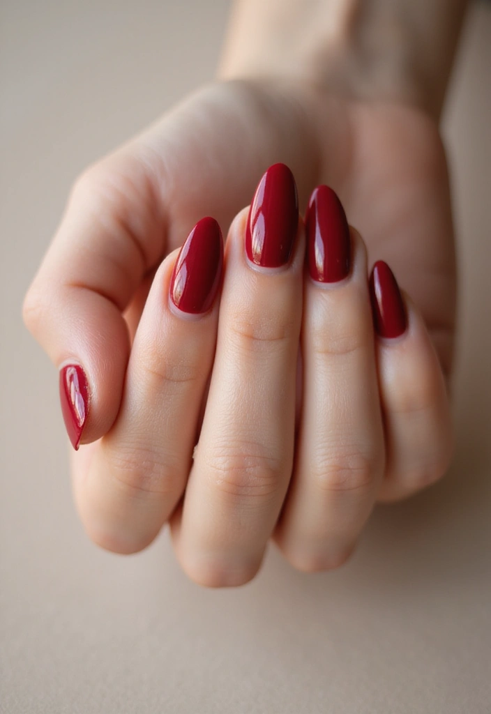 35 Elegant Almond Nail Ideas for Refined - 20. Classic Red Elegance