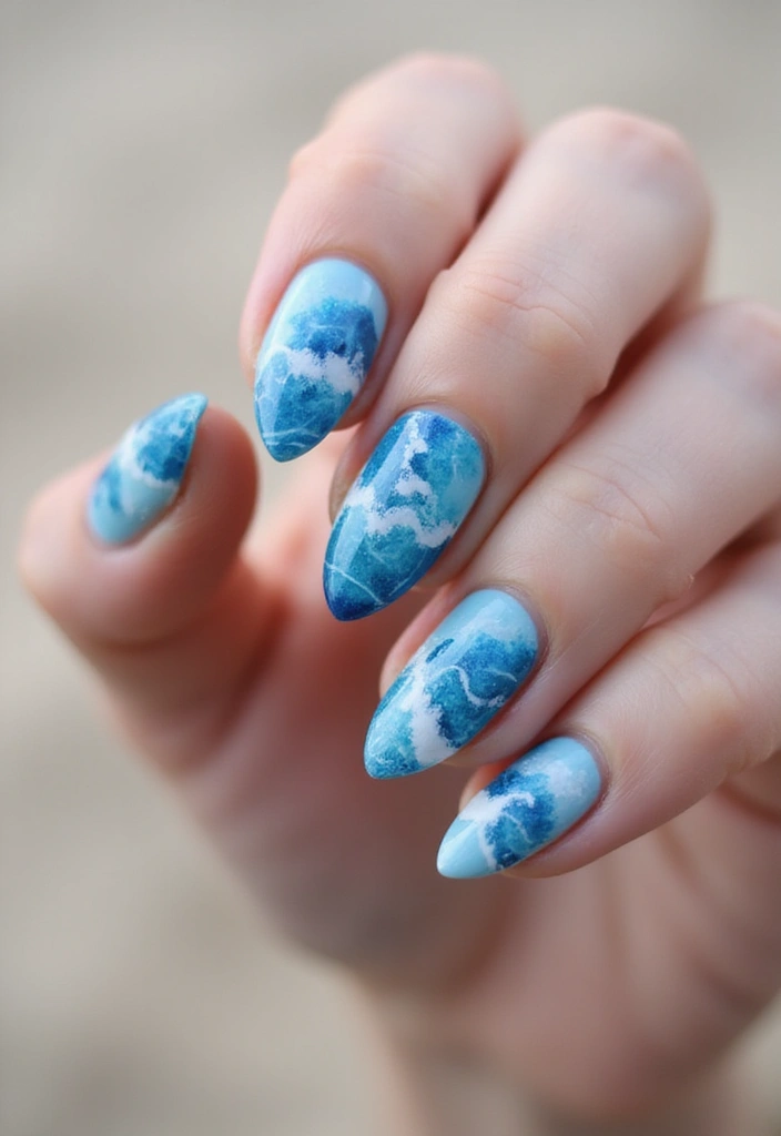 35 Elegant Almond Nail Ideas for Refined - 28. Tidal Waves