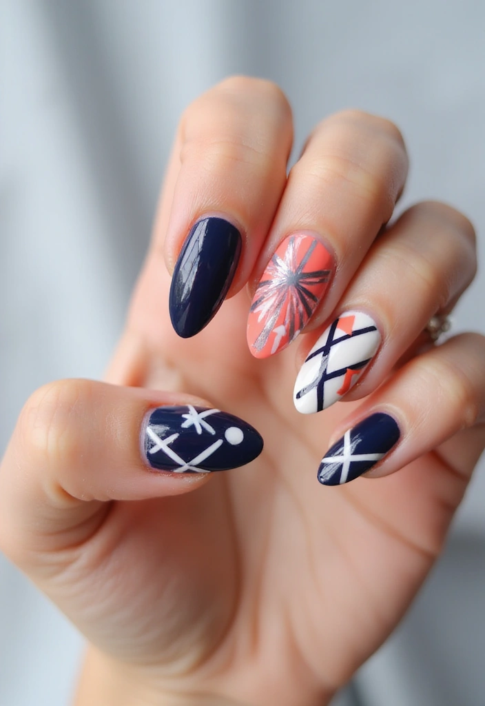 35 Elegant Almond Nail Ideas for Refined - 5. Geometric Glam