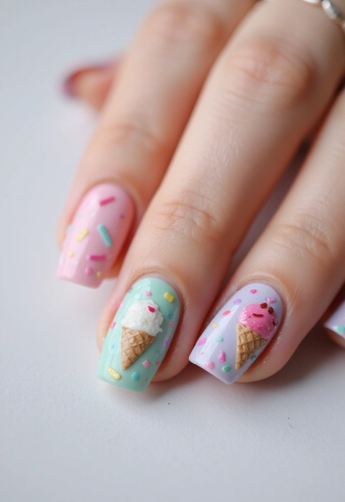 35 Empowering Nail Ideas for Black Women Owning 2025 - 34. Colorful Ice Cream Designs