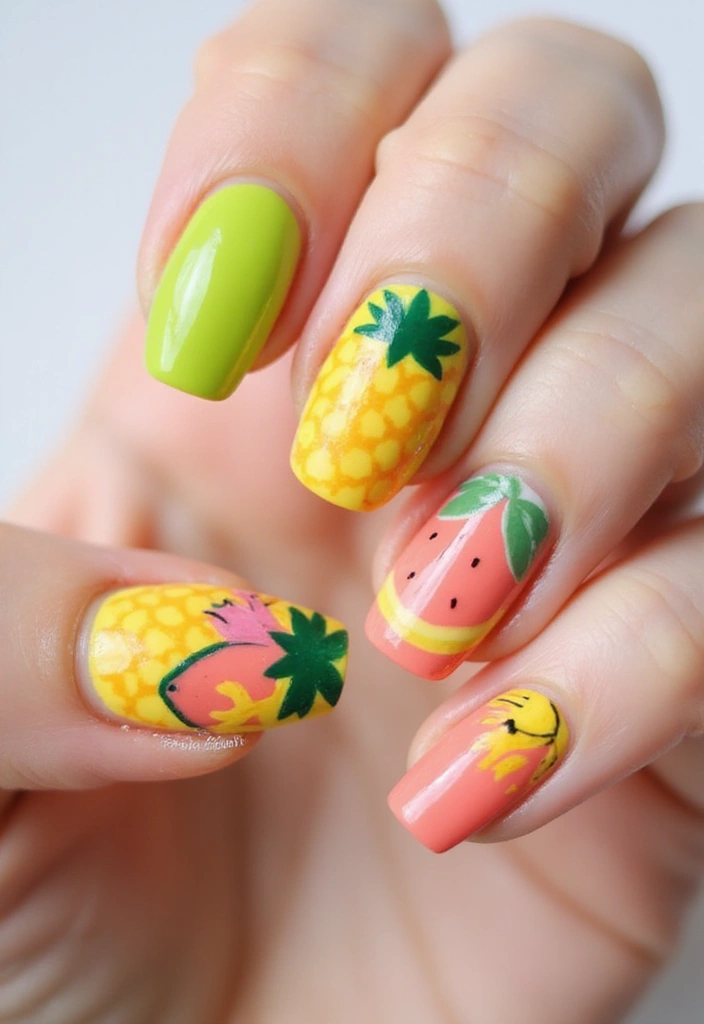 35 Empowering Nail Ideas for Black Women Owning 2025 - 4. Tropical Fruit Designs