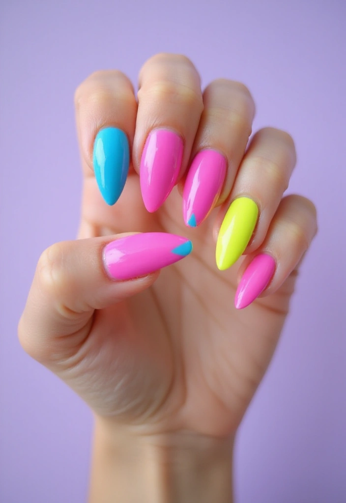 35 Fierce Acrylic Stiletto Nail Ideas for Sharp Drama - 11. Color Blocked