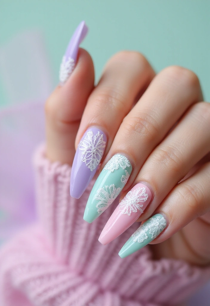 35 Fierce Acrylic Stiletto Nail Ideas for Sharp Drama - 13. Lace and Doilies