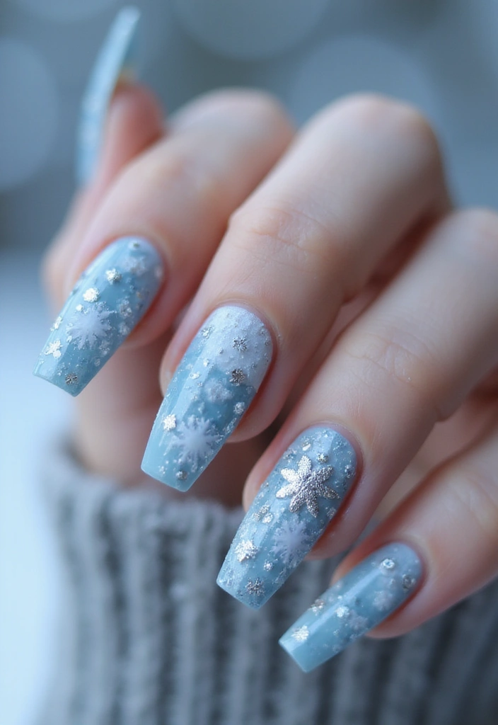 35 Fierce Acrylic Stiletto Nail Ideas for Sharp Drama - 15. Winter Wonderland