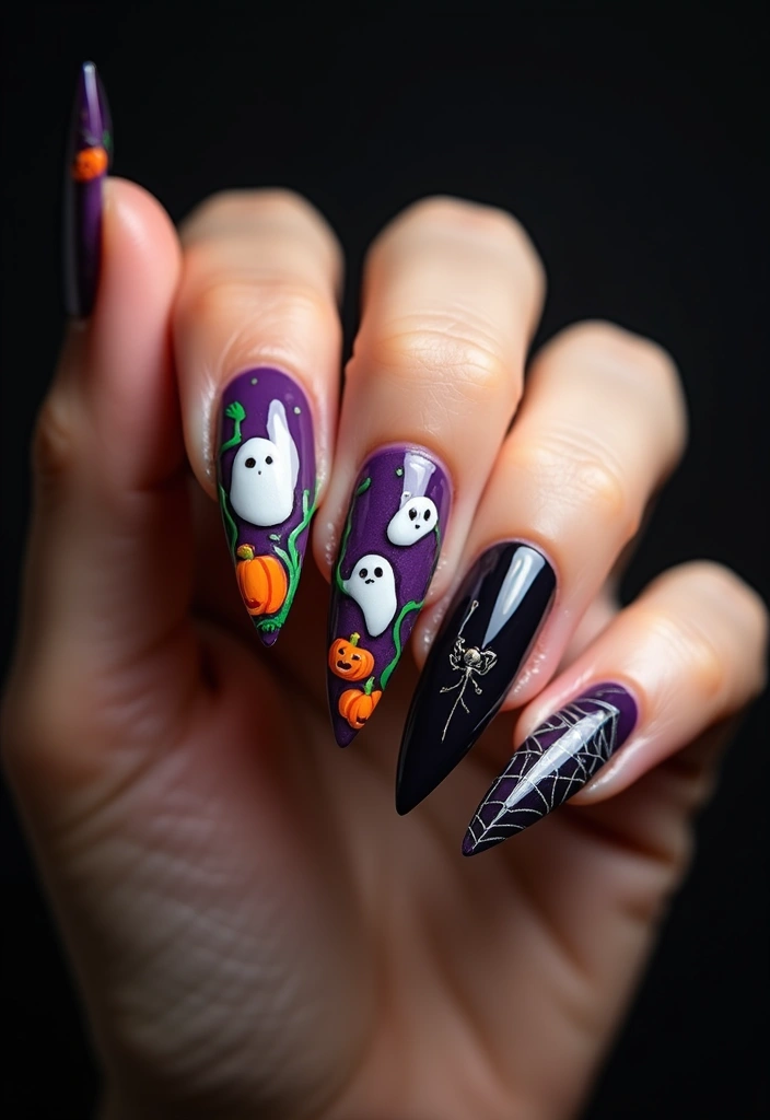 35 Fierce Acrylic Stiletto Nail Ideas for Sharp Drama - 16. Halloween Haunt