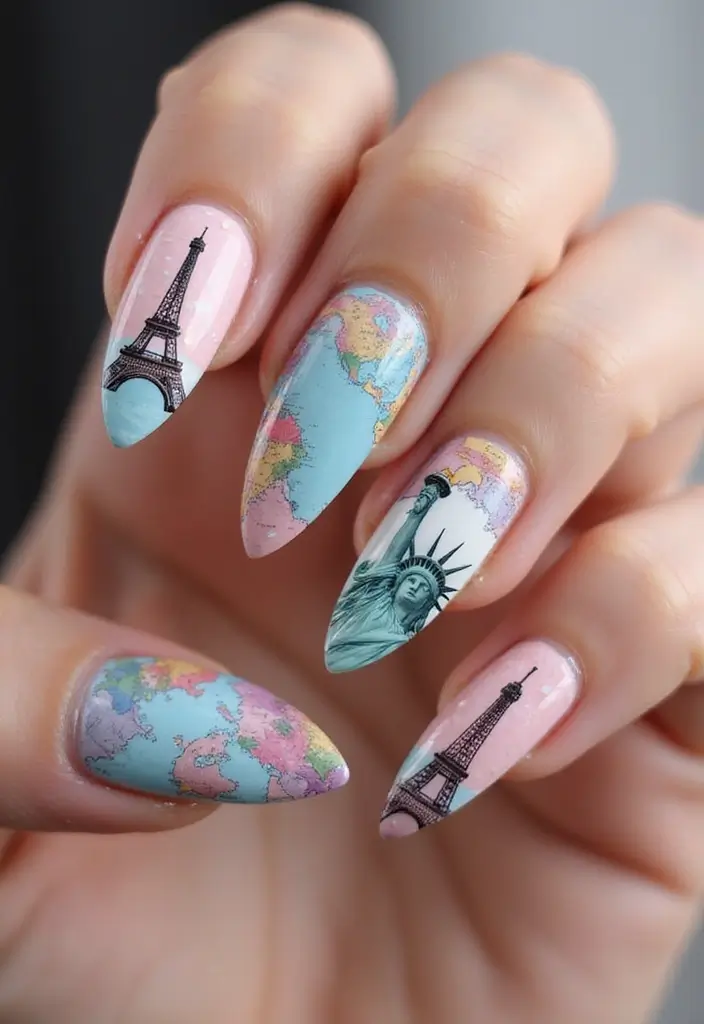 35 Fierce Acrylic Stiletto Nail Ideas for Sharp Drama - 17. Travel Inspired
