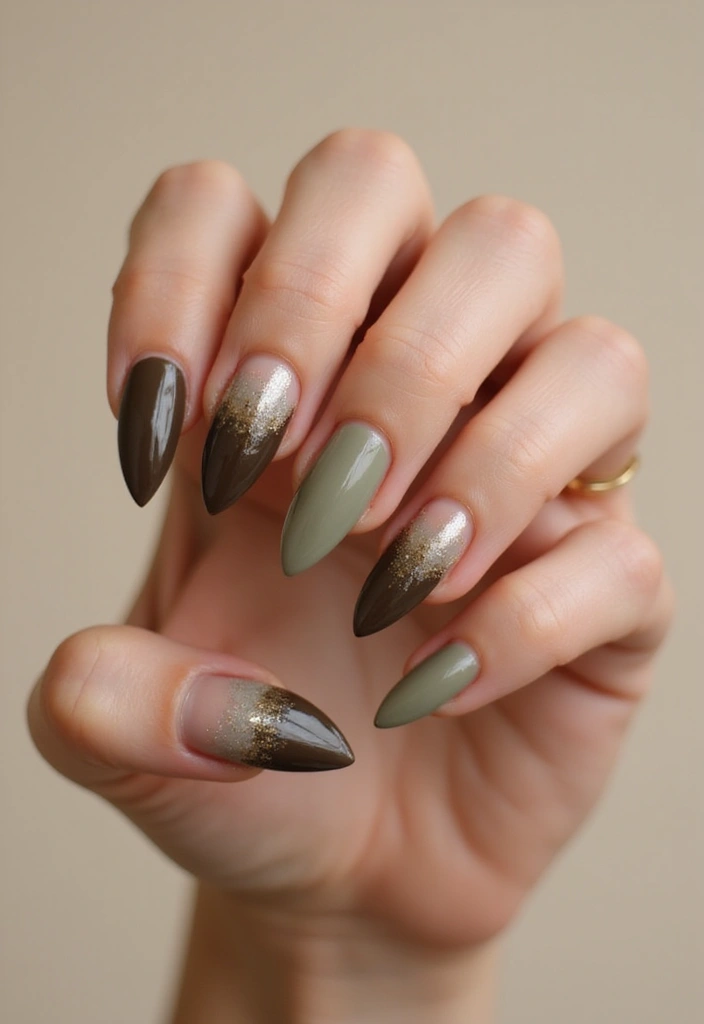 35 Fierce Acrylic Stiletto Nail Ideas for Sharp Drama - 18. Earthy Tones