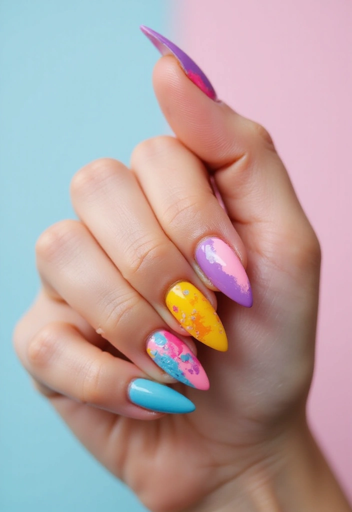35 Fierce Acrylic Stiletto Nail Ideas for Sharp Drama - 21. Artistic Brush Strokes