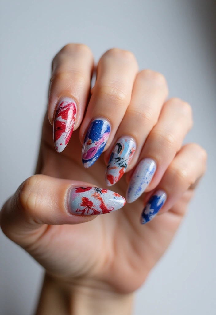 35 Fierce Acrylic Stiletto Nail Ideas for Sharp Drama - 23. Abstract Art