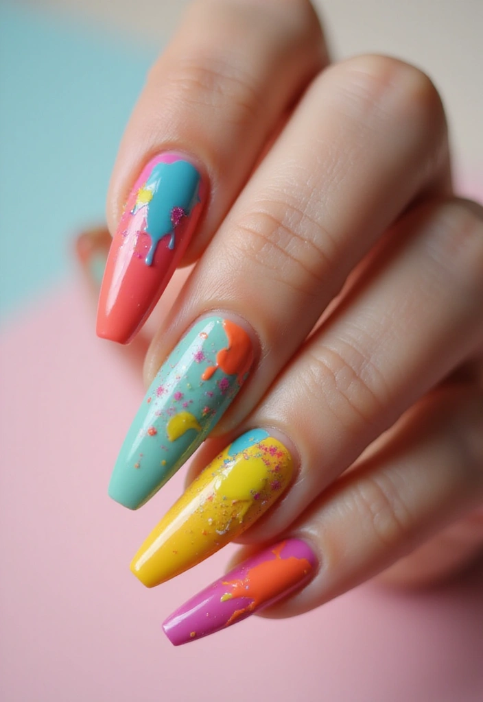 35 Fierce Acrylic Stiletto Nail Ideas for Sharp Drama - 27. Color Splash