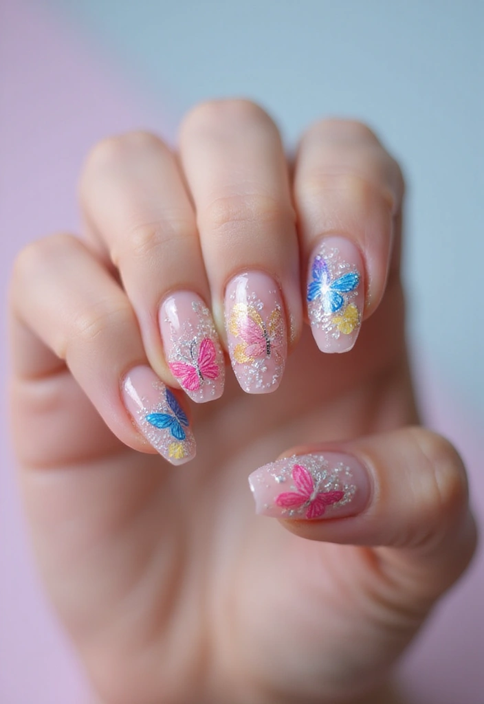35 Fierce Acrylic Stiletto Nail Ideas for Sharp Drama - 28. Butterfly Bliss