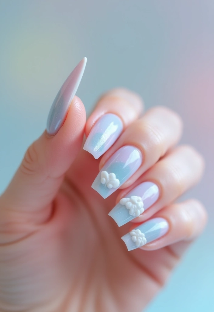 35 Fierce Acrylic Stiletto Nail Ideas for Sharp Drama - 31. Dreamy Clouds