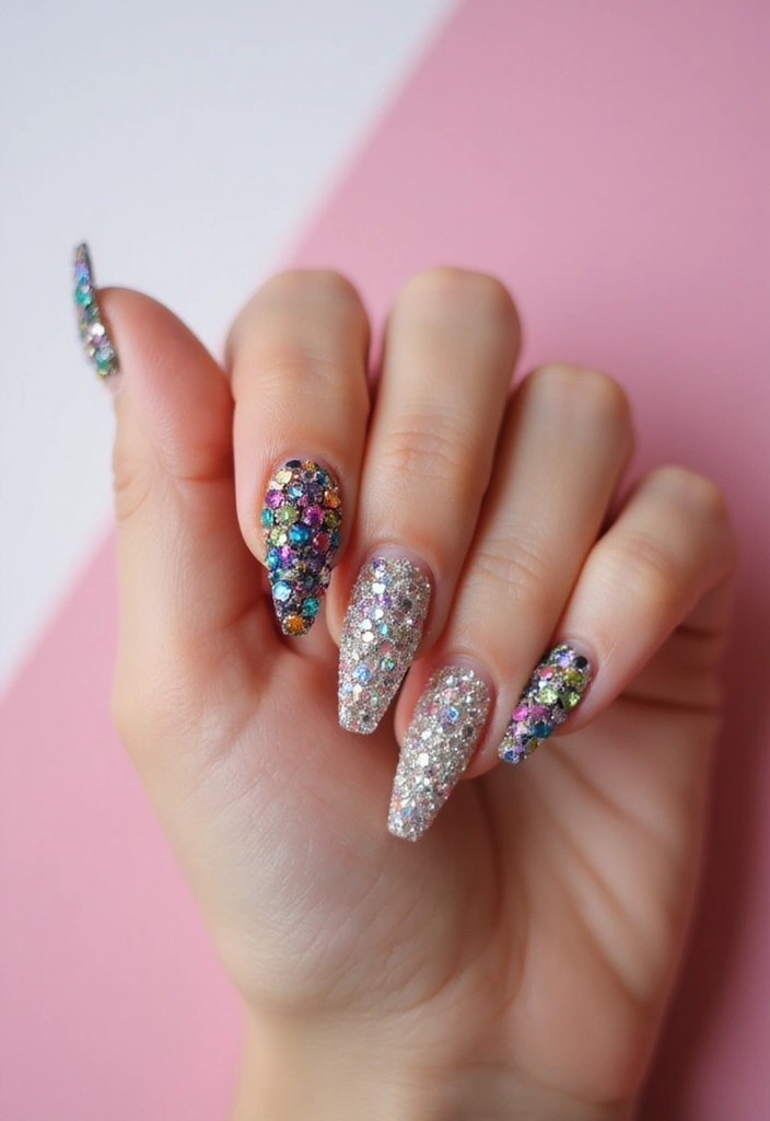 35 Fierce Acrylic Stiletto Nail Ideas for Sharp Drama - 34. Sparkling Elegance