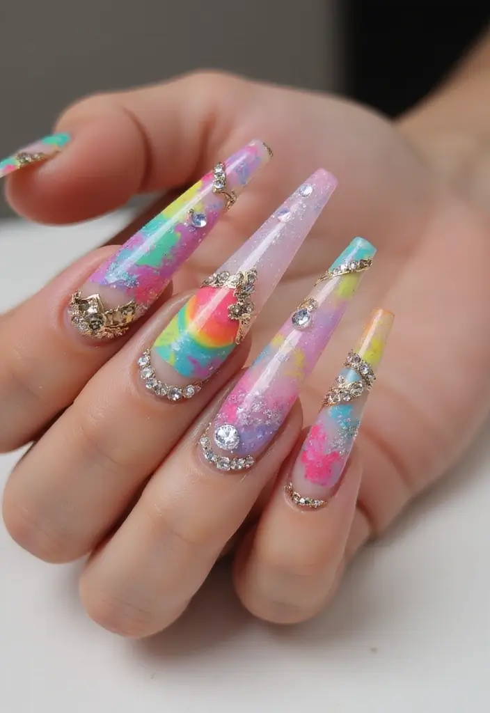 35 Fierce Acrylic Stiletto Nail Ideas for Sharp Drama - 35. Mixed Media Marvel