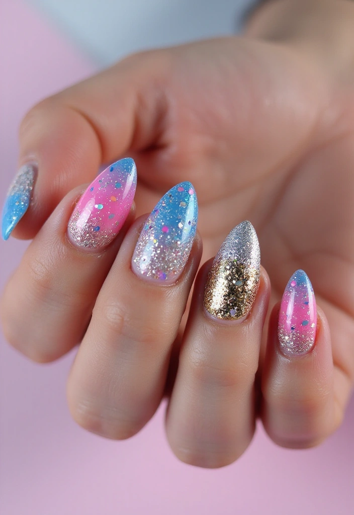 35 Fierce Acrylic Stiletto Nail Ideas for Sharp Drama - 5. Glitter Galore