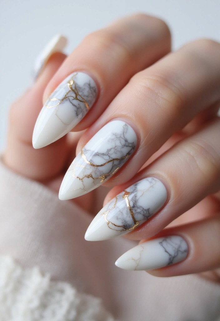 35 Fierce Acrylic Stiletto Nail Ideas for Sharp Drama - 7. Marble Magic