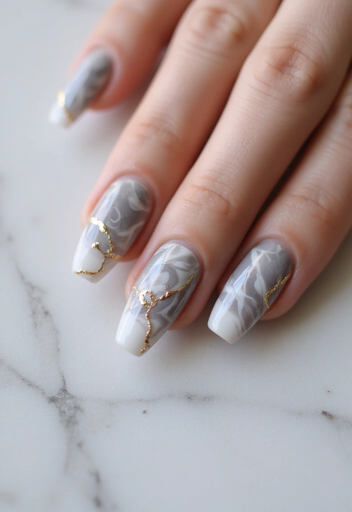 35 French Nail Ideas with Irresistible Twists - 13. Marble French Tips
