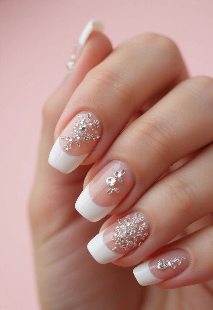 35 French Nail Ideas with Irresistible Twists - 17. French Tip with Rhinestones