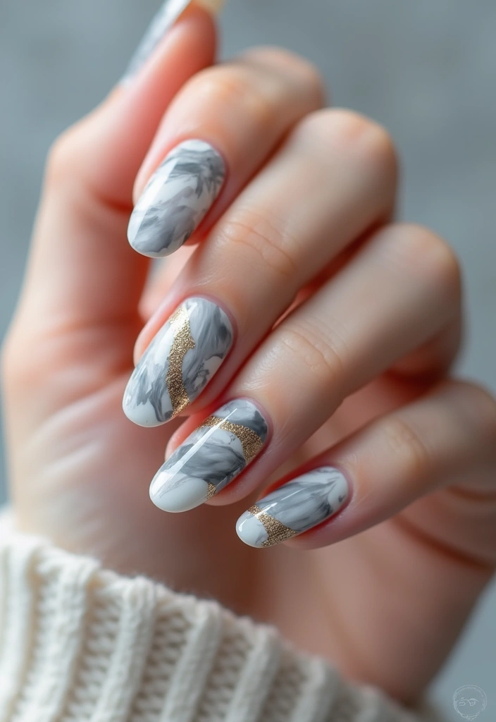 35 French Nail Ideas with Irresistible Twists - 30. Marble-Inspired Tips