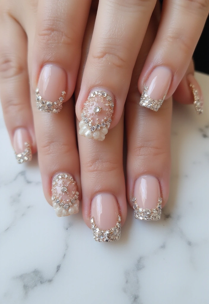 35 French Nail Ideas with Irresistible Twists - 34. 3D Embellished French Tips