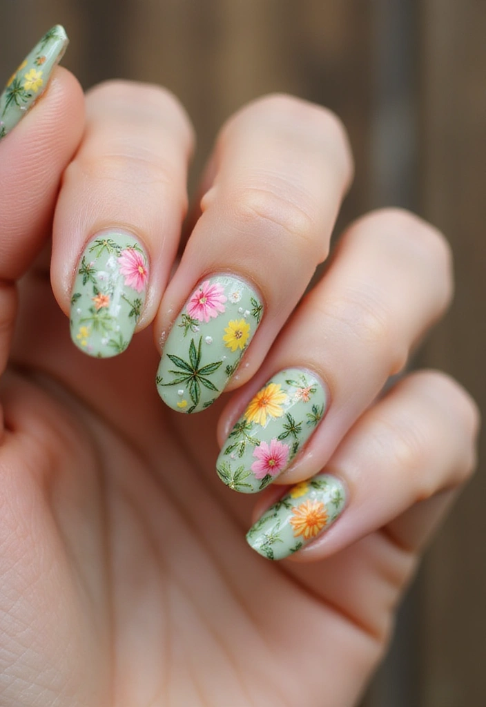 35 Fresh Green Nail Ideas for Nature-Inspired Eco-Chic Glow - 11. Garden Party