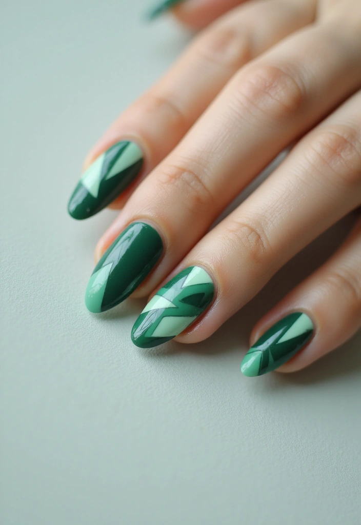 35 Fresh Green Nail Ideas for Nature-Inspired Eco-Chic Glow - 12. Abstract Green Shapes