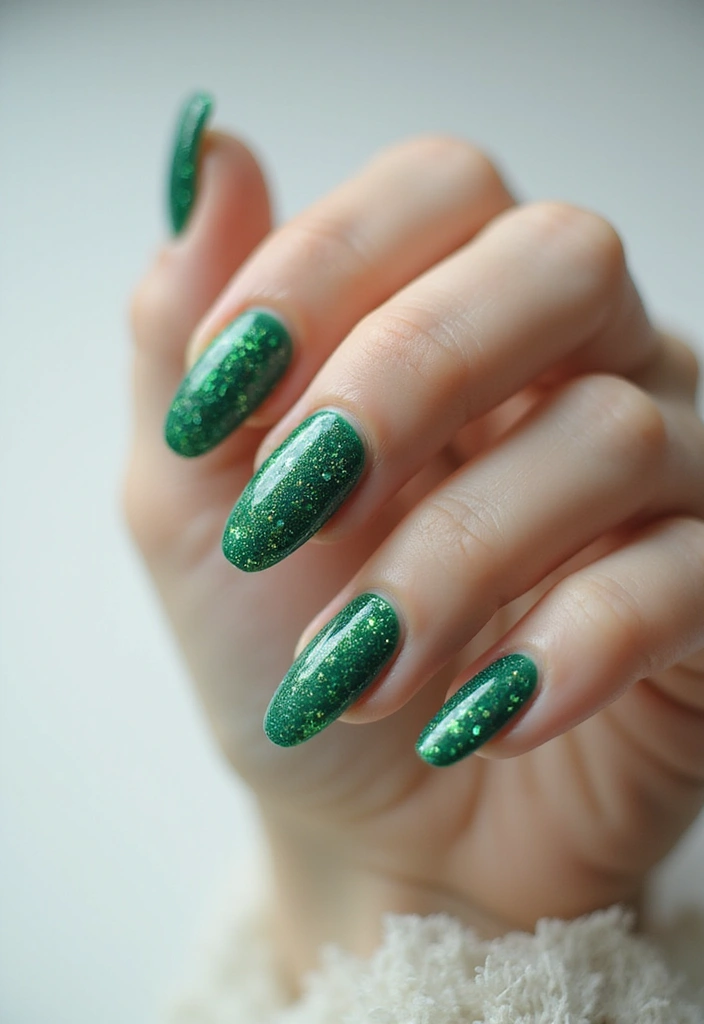 35 Fresh Green Nail Ideas for Nature-Inspired Eco-Chic Glow - 13. Shimmering Green Glitter