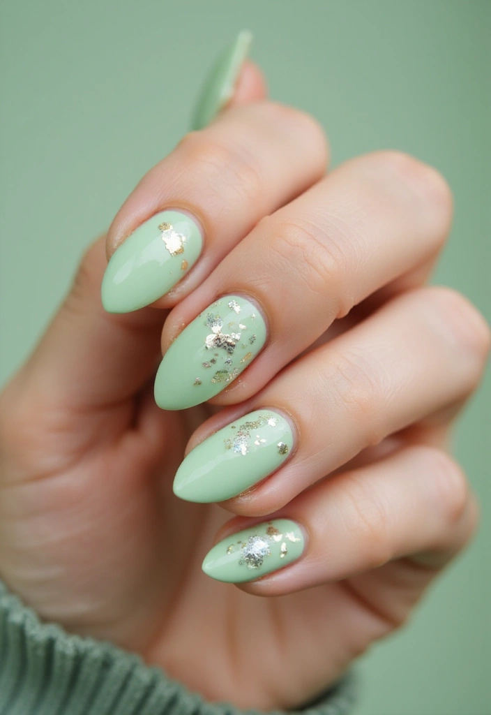 35 Fresh Green Nail Ideas for Nature-Inspired Eco-Chic Glow - 15. Eco-Friendly Foil Accents